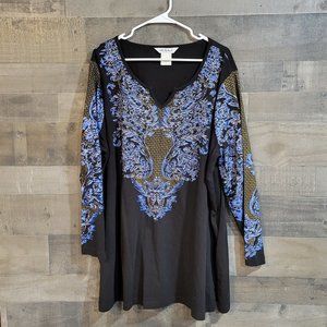 Ulla Popken 100% Cotton Black Embellished Tunic Top - Size 20/22